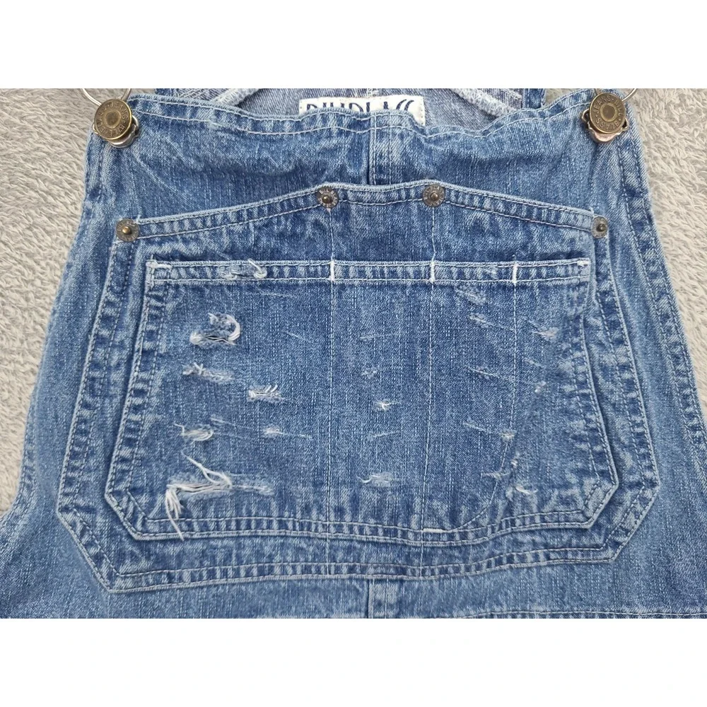 Vintage 90's Bill Blass Jeans Denim‎ Overall Shorts Women's Sz S Blue Distressed